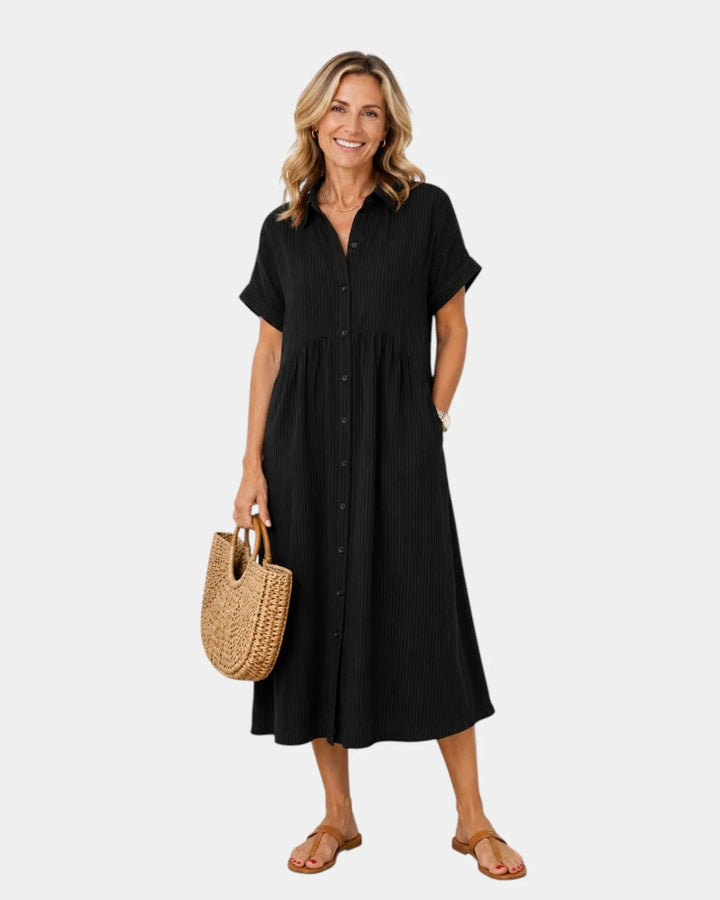 Odelette | Robe chemise midi rayée à boutons
