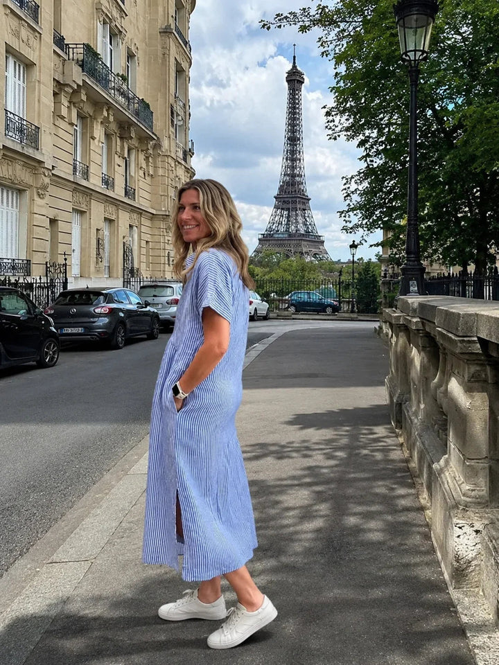 Odelette | Robe chemise midi rayée à boutons