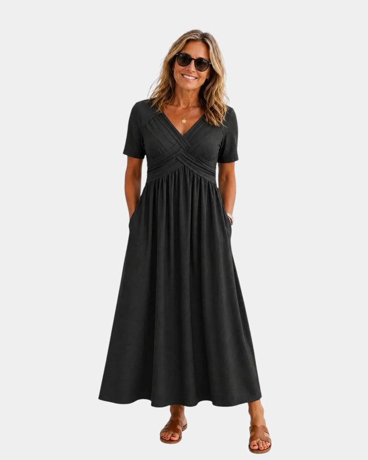 Adriennette | Robe avec décolleté en V croisé et poches